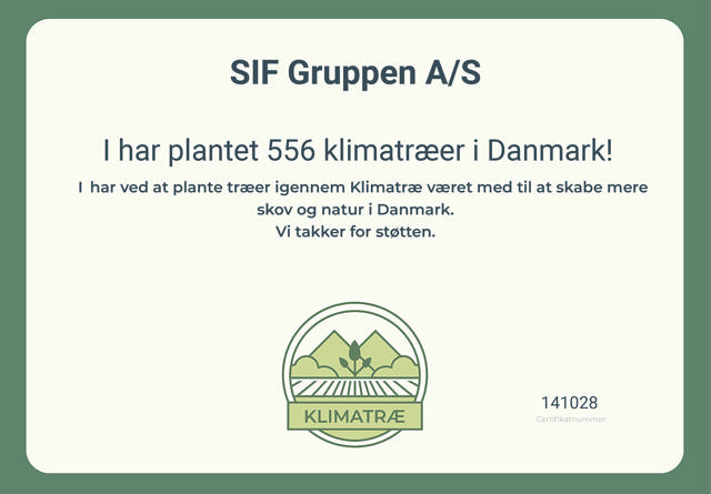 Certifikat for 556 klimatræer plantet i Danmark – SIF Gruppen