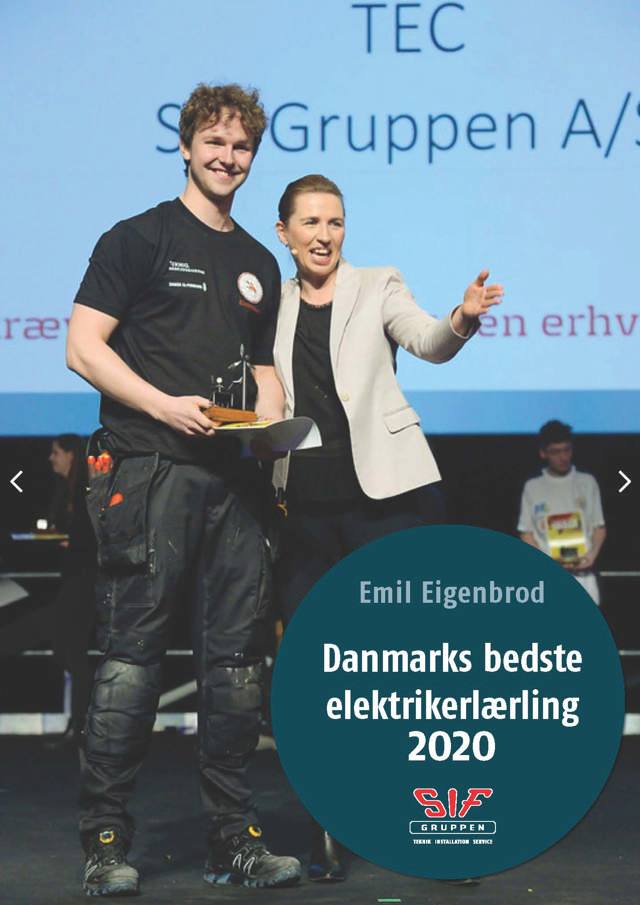 Emil Eigenbrod - Danmarks bedste eleltrikerlærling 2020 - sammen med Mette Frederiksen